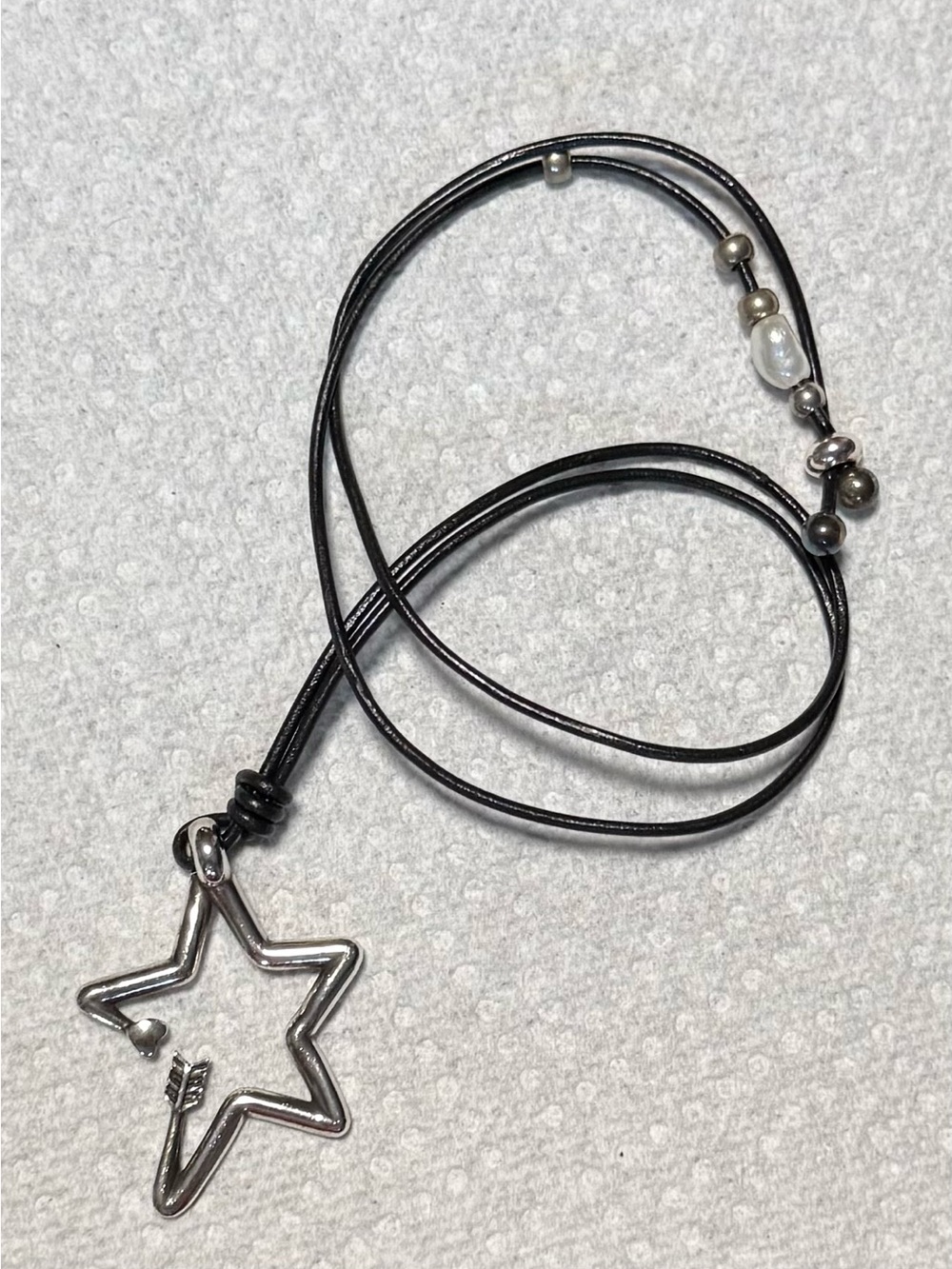 Silver Star & Arrow Pendant Black Cord Necklace